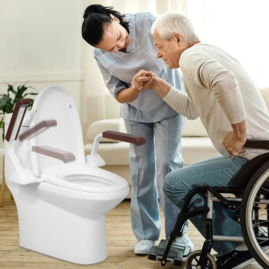 Adjustable Toilet Safety Rail with Dual Armrests for Elderly Support