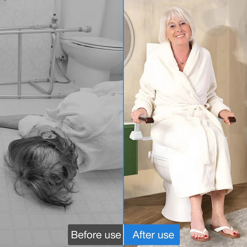 Adjustable Toilet Safety Rail with Dual Armrests for Elderly Support