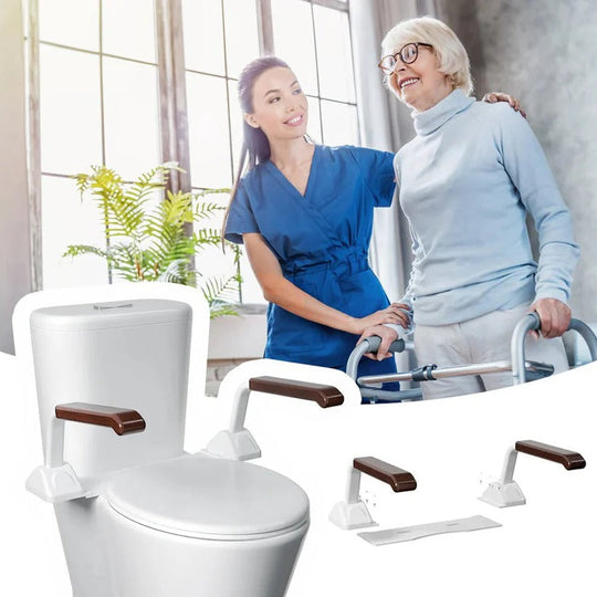 Adjustable Toilet Safety Rail with Dual Armrests for Elderly Support