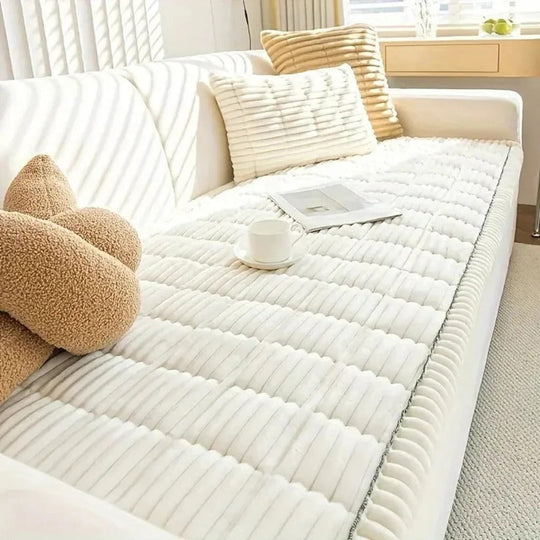 Plush Sofa Slipcover with Pleated Skirt Design