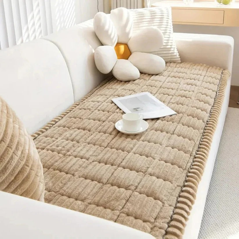 Plush Sofa Slipcover with Pleated Skirt Design