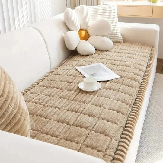 Plush Sofa Slipcover with Pleated Skirt Design