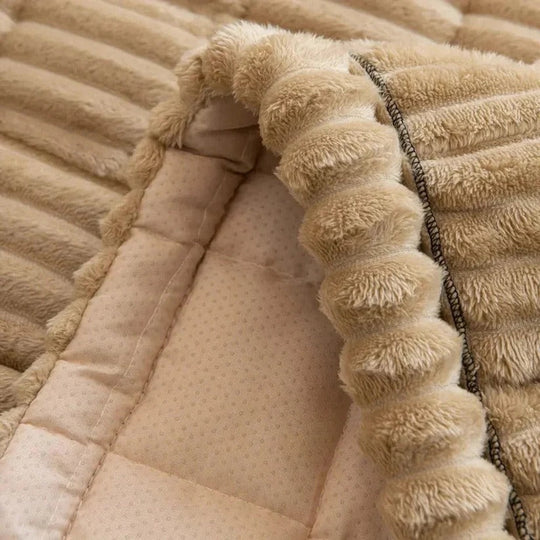 Plush Sofa Slipcover with Pleated Skirt Design