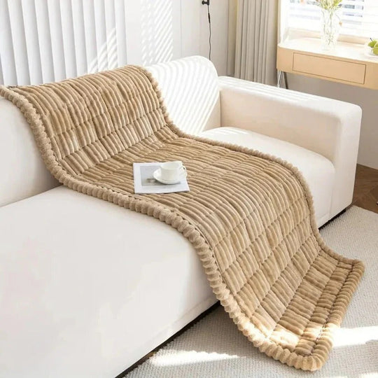 Plush Sofa Slipcover with Pleated Skirt Design