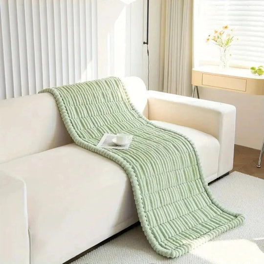 Plush Sofa Slipcover with Pleated Skirt Design