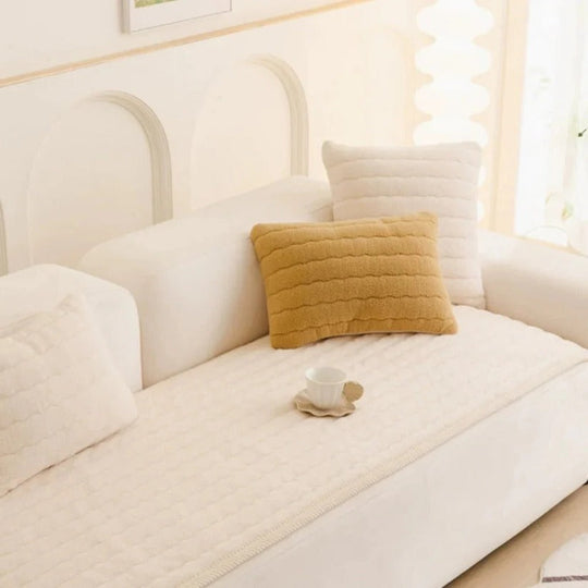 Textured Thick Plush Sofa Slipcover with Anti-Slip Grip and Washable Design