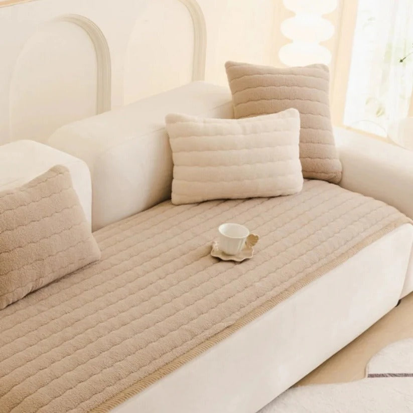 Textured Thick Plush Sofa Slipcover with Anti-Slip Grip and Washable Design