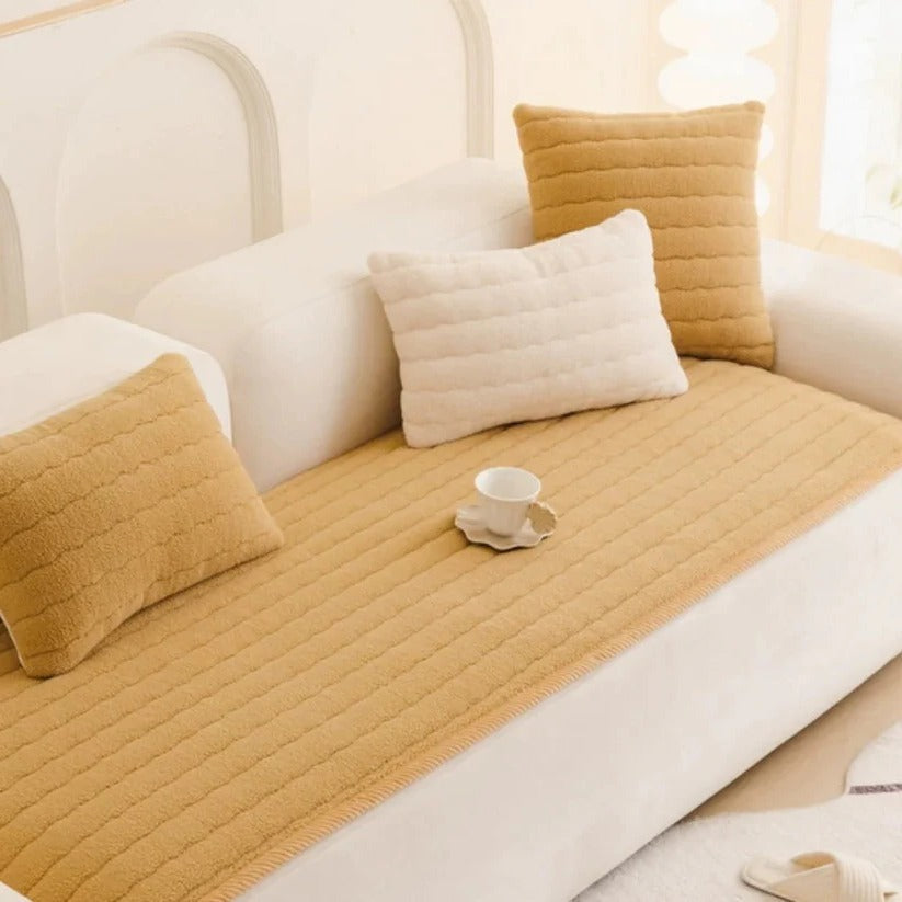 Textured Thick Plush Sofa Slipcover with Anti-Slip Grip and Washable Design