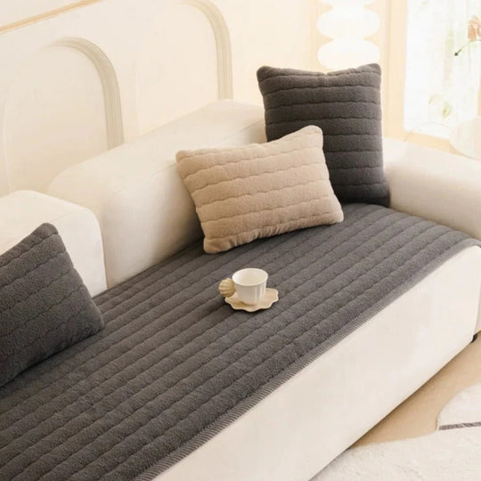 Textured Thick Plush Sofa Slipcover with Anti-Slip Grip and Washable Design