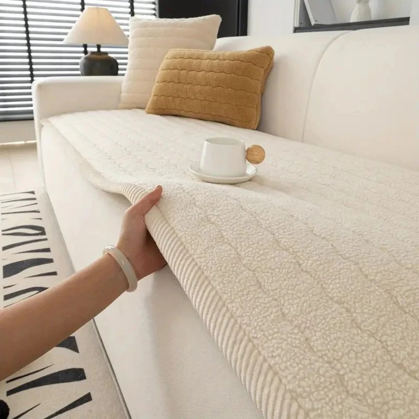 Textured Thick Plush Sofa Slipcover with Anti-Slip Grip and Washable Design