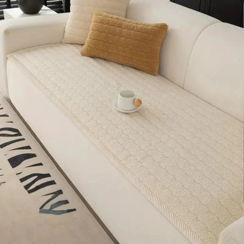 Textured Thick Plush Sofa Slipcover with Anti-Slip Grip and Washable Design