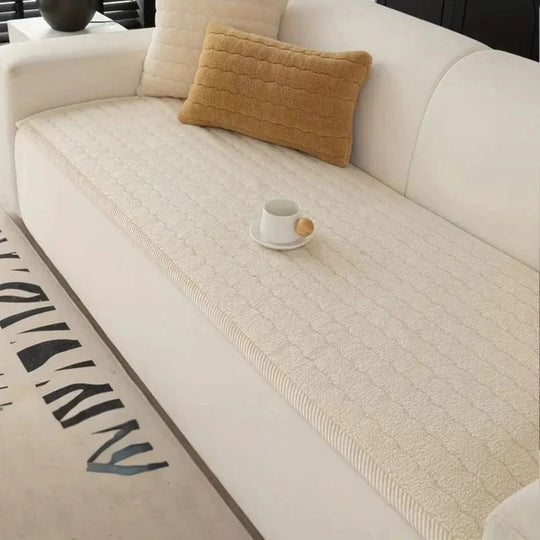 Textured Thick Plush Sofa Slipcover with Anti-Slip Grip and Washable Design