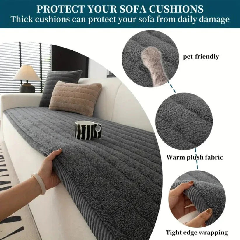 Textured Thick Plush Sofa Slipcover with Anti-Slip Grip and Washable Design