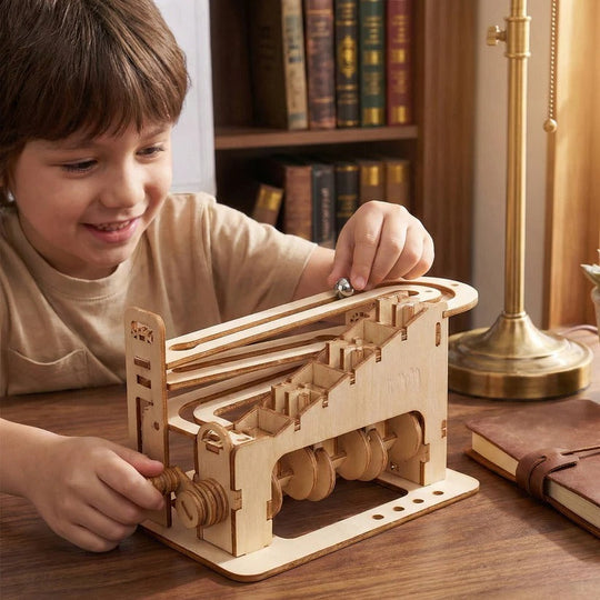 3D DIY Mechanical Marble Track Building Kit in Wood for Adults