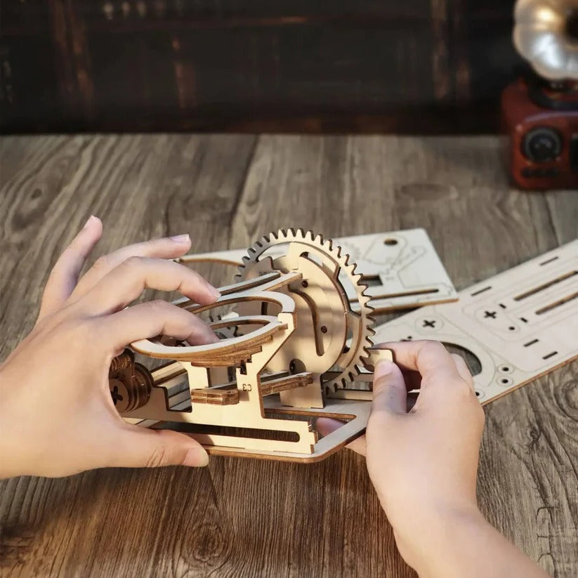3D DIY Mechanical Marble Track Building Kit in Wood for Adults