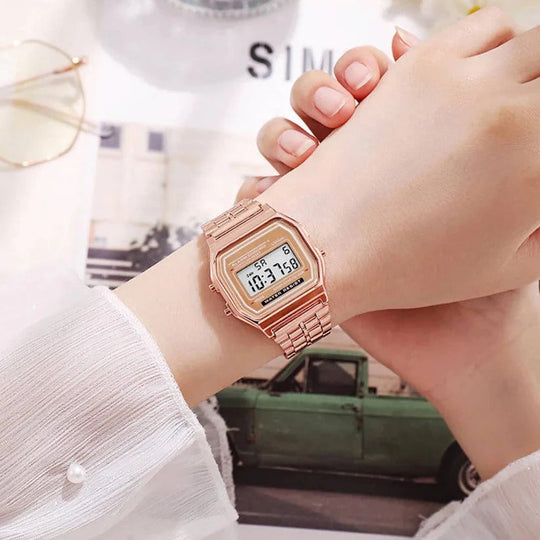 Vintage Style Unisex Digital Watch with Stainless Steel Band and LED Display