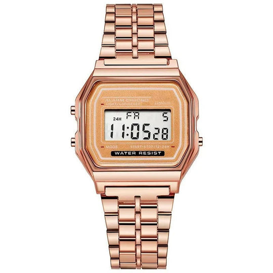 Vintage Style Unisex Digital Watch with Stainless Steel Band and LED Display