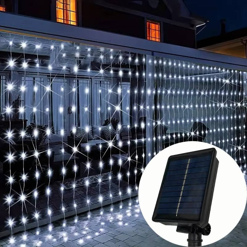 Solar Powered Outdoor Curtain Fairy String Lights for Garden and Patio