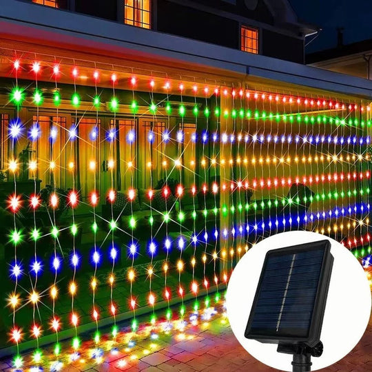 Solar Powered Outdoor Curtain Fairy String Lights for Garden and Patio