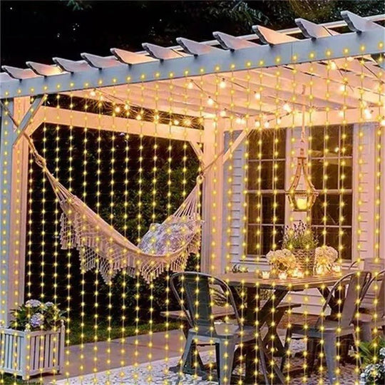 Solar Powered Outdoor Curtain Fairy String Lights for Garden and Patio
