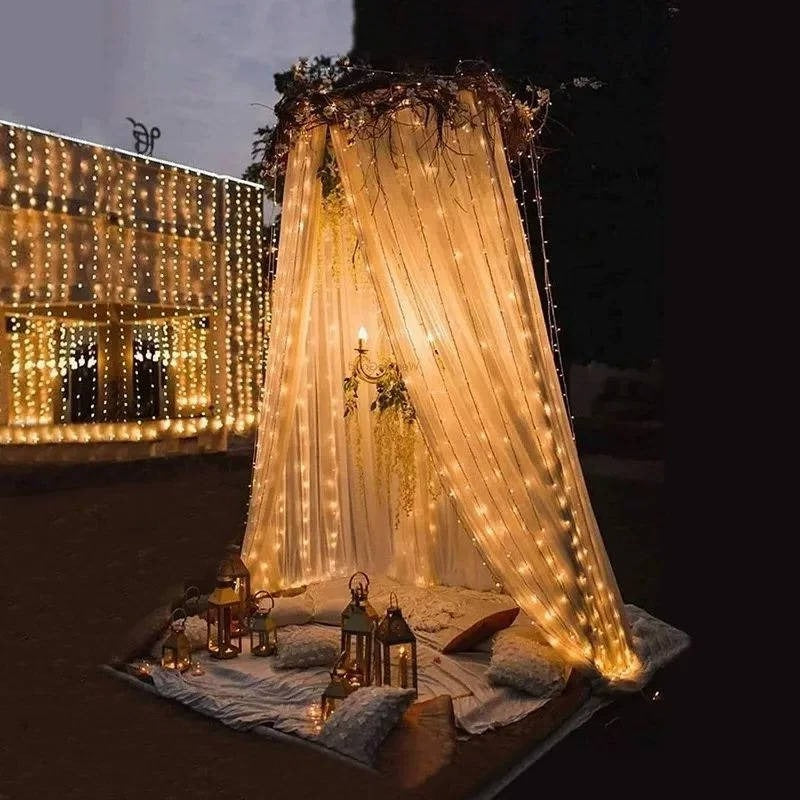 Solar Powered Outdoor Curtain Fairy String Lights for Garden and Patio