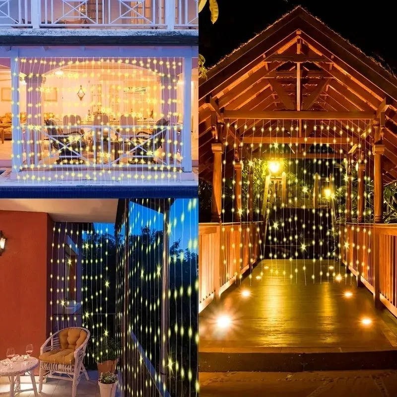 Solar Powered Outdoor Curtain Fairy String Lights for Garden and Patio