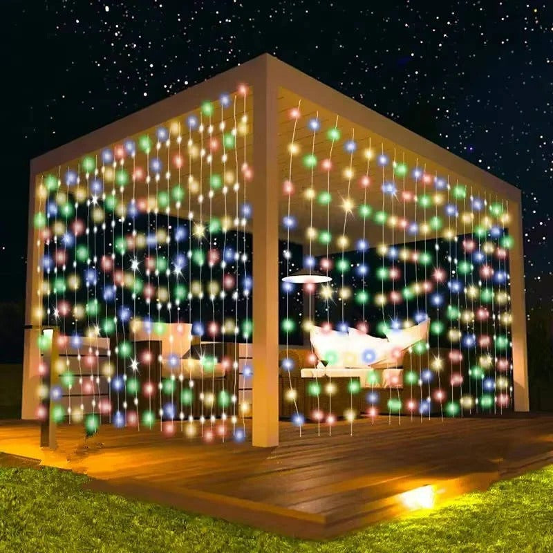 Solar Powered Outdoor Curtain Fairy String Lights for Garden and Patio