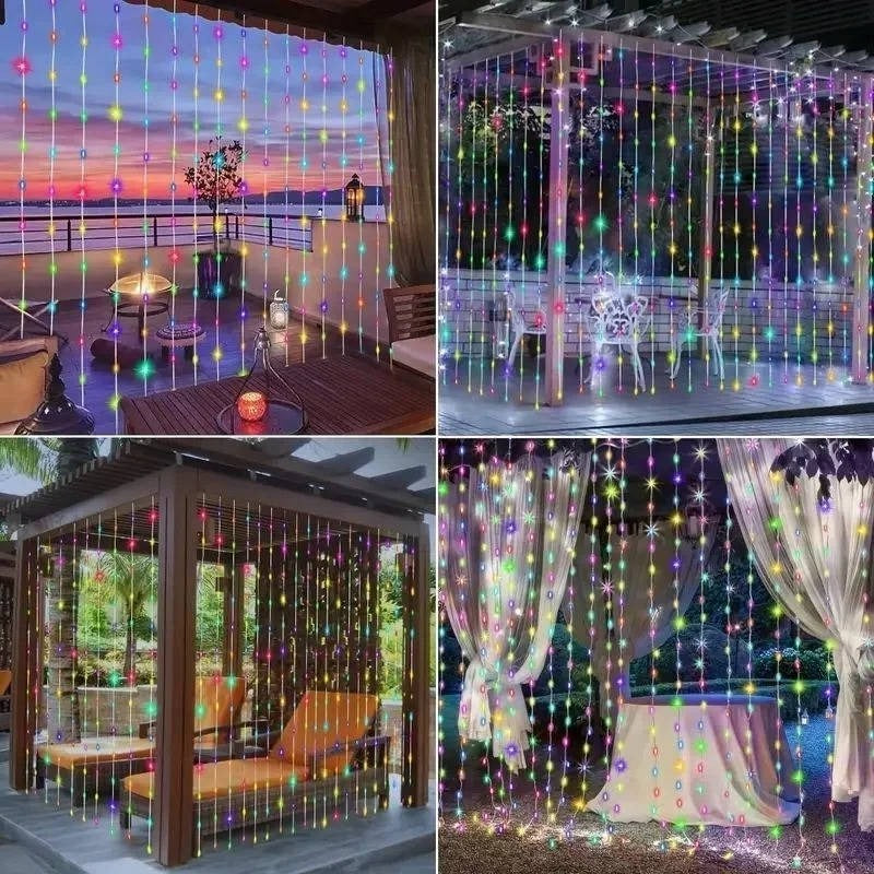 Solar Powered Outdoor Curtain Fairy String Lights for Garden and Patio
