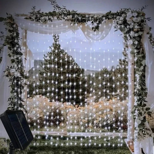 Solar Powered Outdoor Curtain Fairy String Lights for Garden and Patio