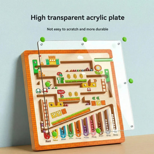 Wooden Magnetic Maze Puzzle Board for Kids with Colour Sorting and Montessori Pen