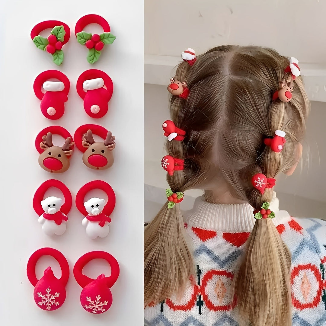 Holiday Elastic Ponytail Hair Ties Set for Kids, 10 Pieces