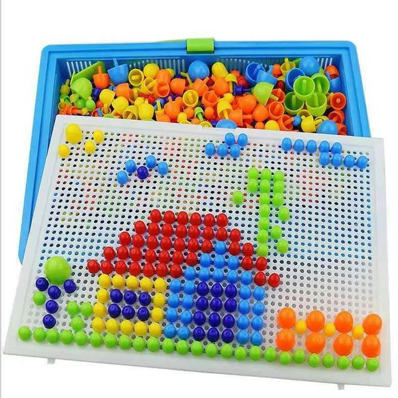Mosaic Peg Board Puzzle Set for Kids with Storage Box, 296 Pieces