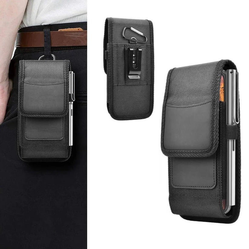 Cell Phone Belt Clip Case with Pouch and Flap Closure