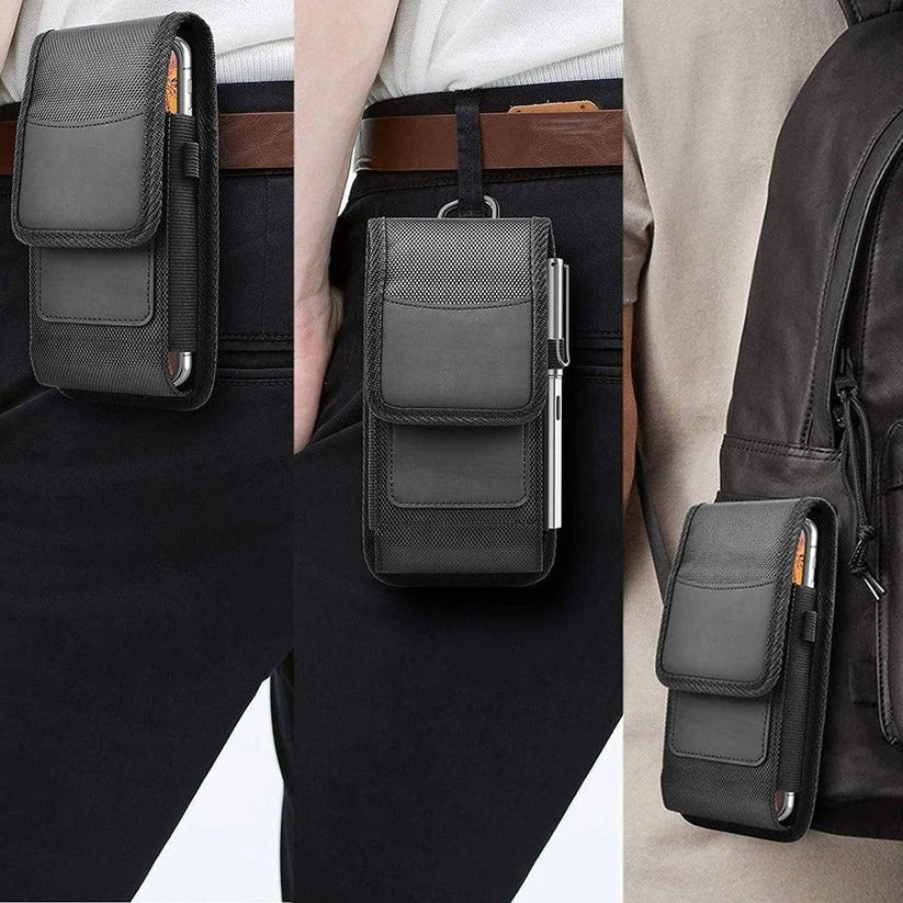 Cell Phone Belt Clip Case with Pouch and Flap Closure