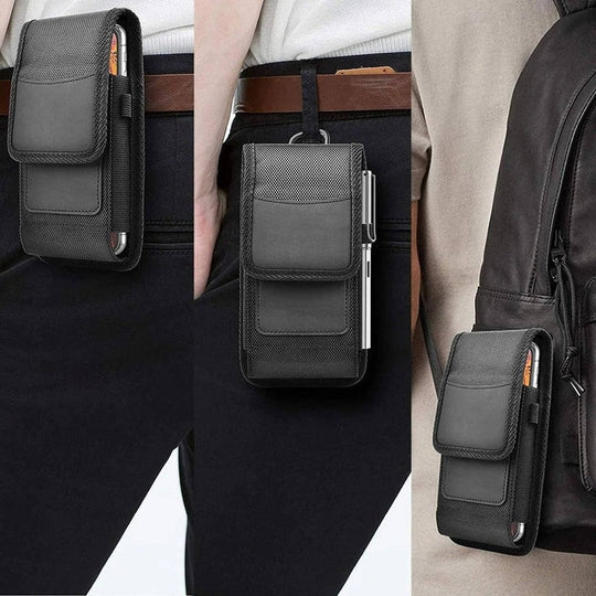 Cell Phone Belt Clip Case with Pouch and Flap Closure
