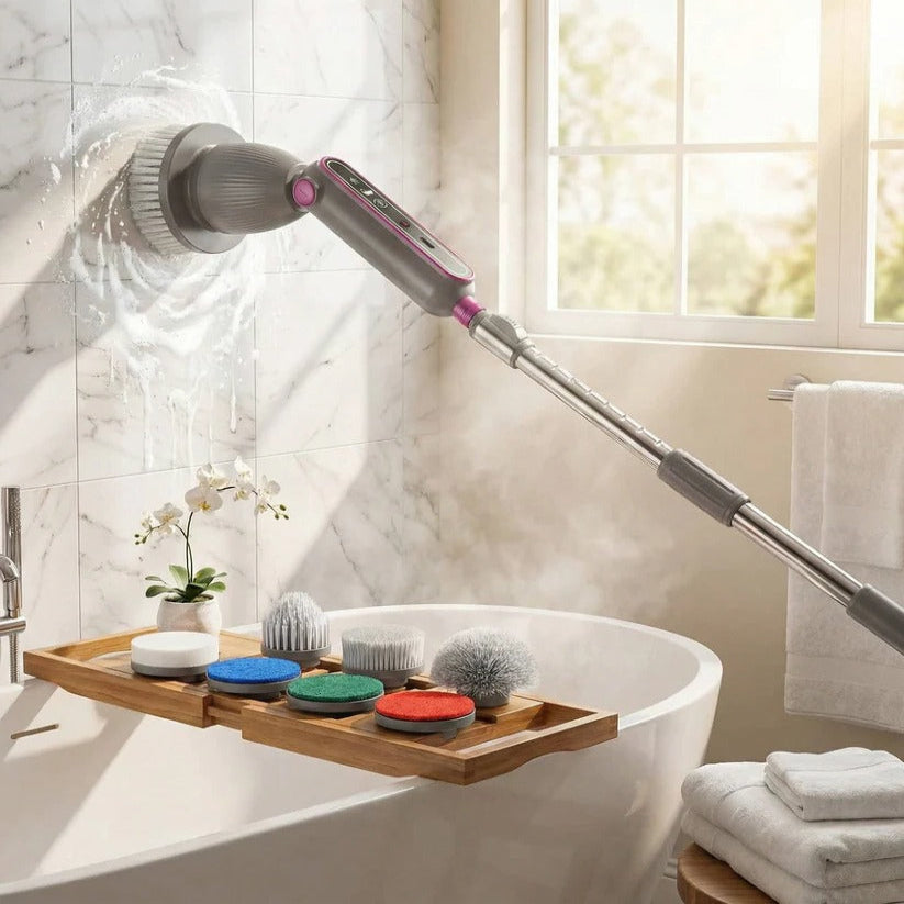 Electric Spin Scrubber with Rotating Brush Head and Adjustable Handle