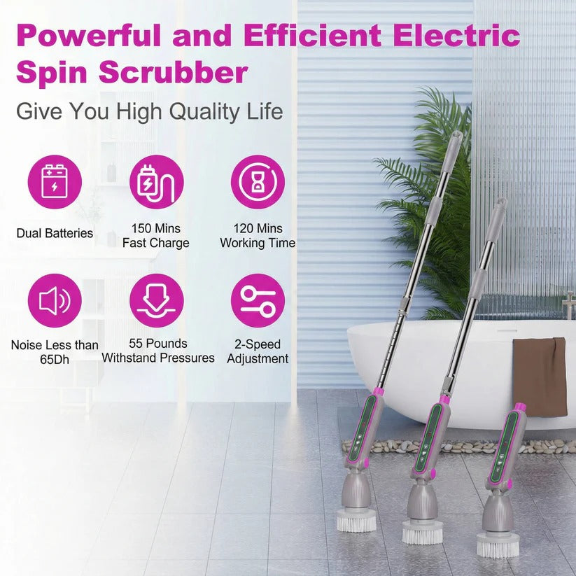 Electric Spin Scrubber with Rotating Brush Head and Adjustable Handle