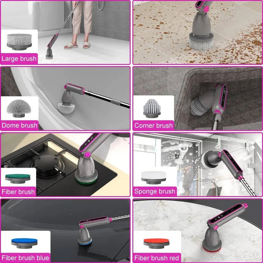 Electric Spin Scrubber with Rotating Brush Head and Adjustable Handle