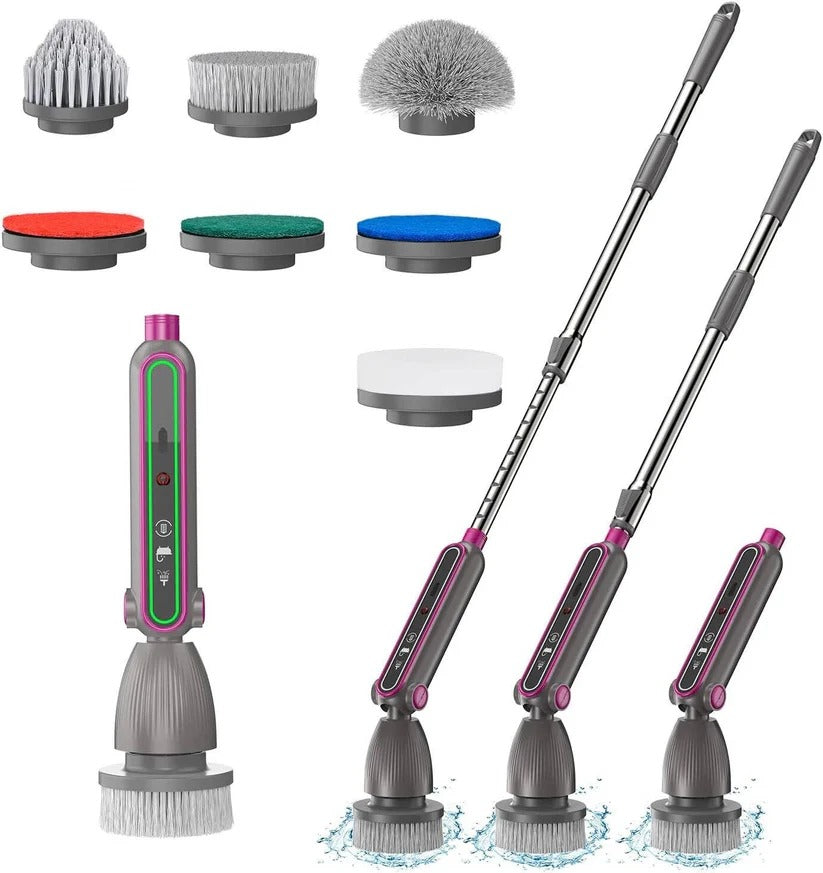 Electric Spin Scrubber with Rotating Brush Head and Adjustable Handle