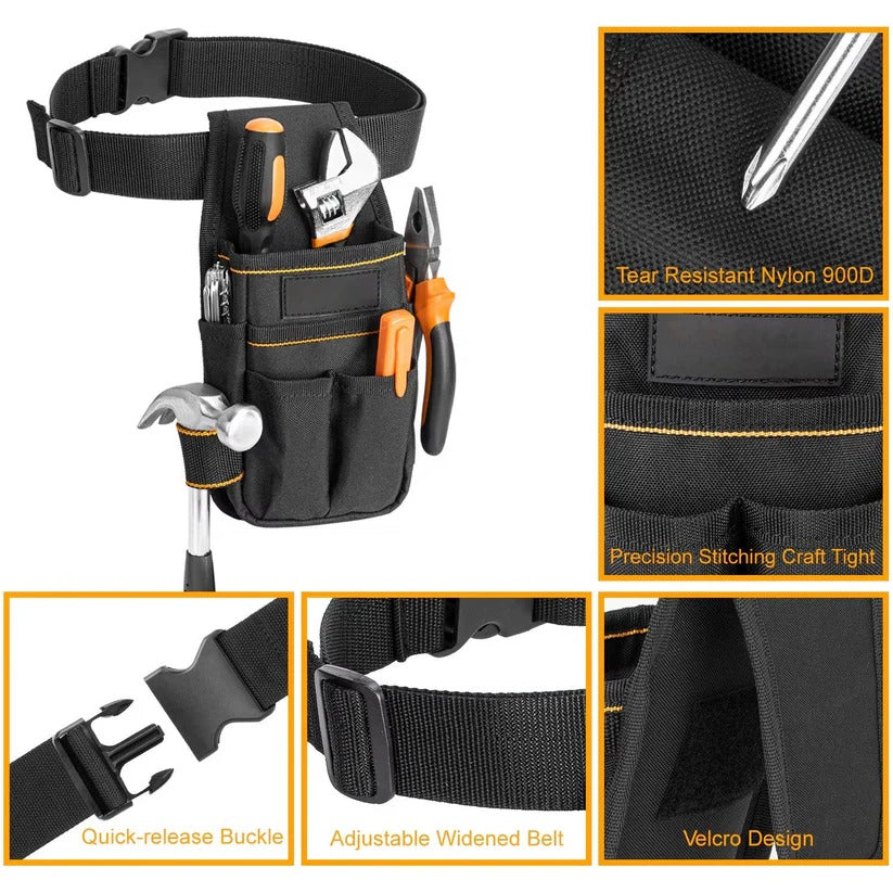 Electrician Tool Pouch with Adjustable Belt and Reinforced Base