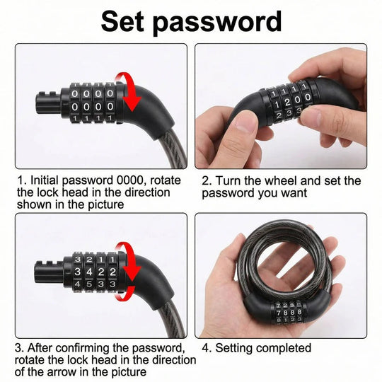 Motorcycle Helmet Cable Lock with 59 Inch Steel Cable and Resettable Combination