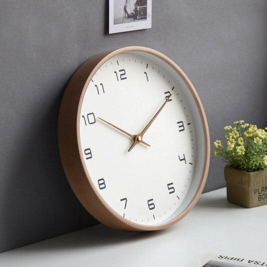 Wooden Wall Clock with Classic Round Frame, 10 Inch