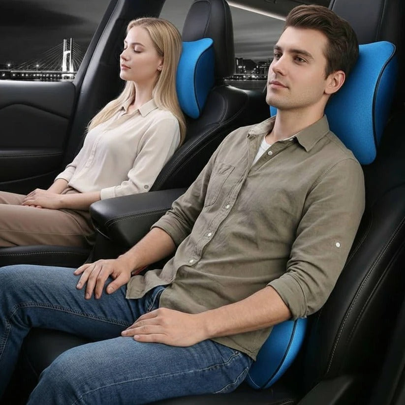 Car Seat Lumbar and Neck Support Cushion with Memory Foam and Washable Cover