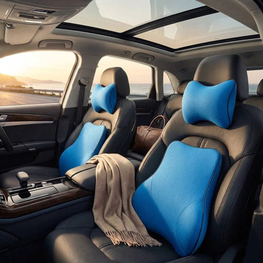 Car Seat Lumbar and Neck Support Cushion with Memory Foam and Washable Cover