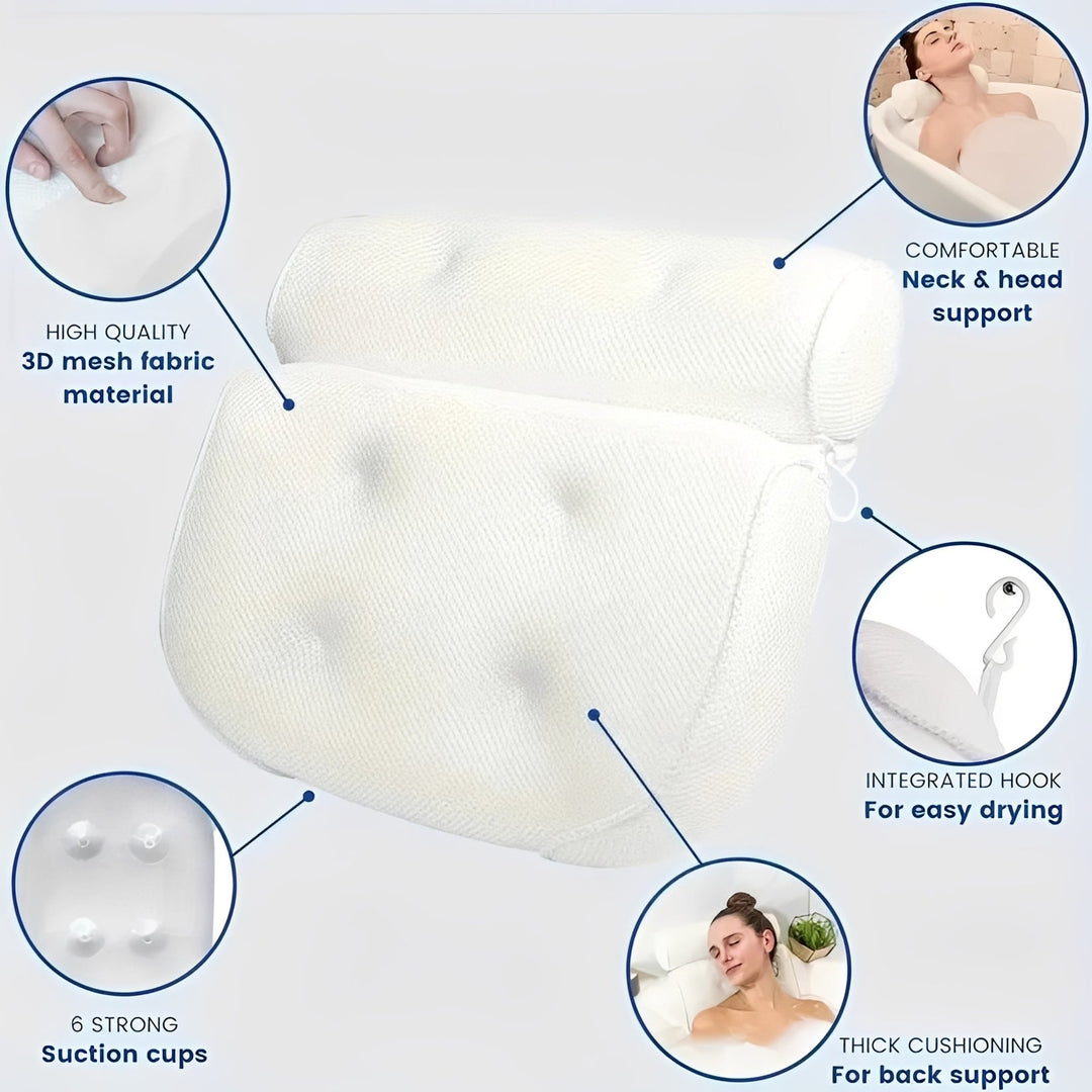 Bathtub Pillow with Suction Cup Base for Neck and Back Support