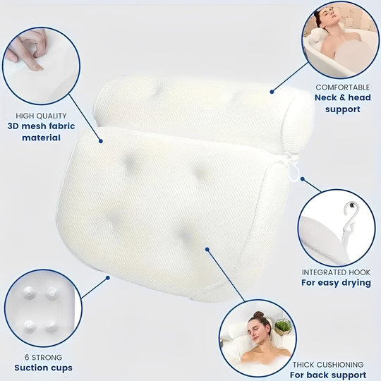 Bathtub Pillow with Suction Cup Base for Neck and Back Support