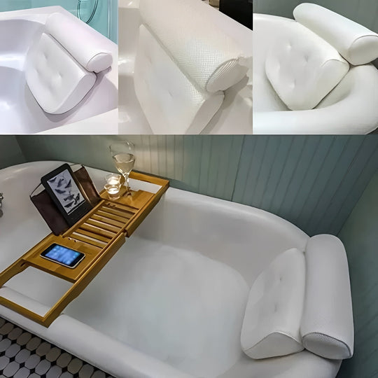 Bathtub Pillow with Suction Cup Base for Neck and Back Support