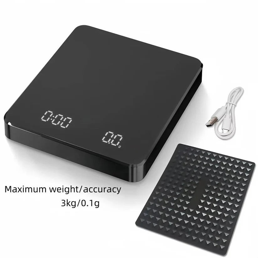 Coffee Scale with Timer and Drip Mat, 3kg Capacity with Built-In Timer