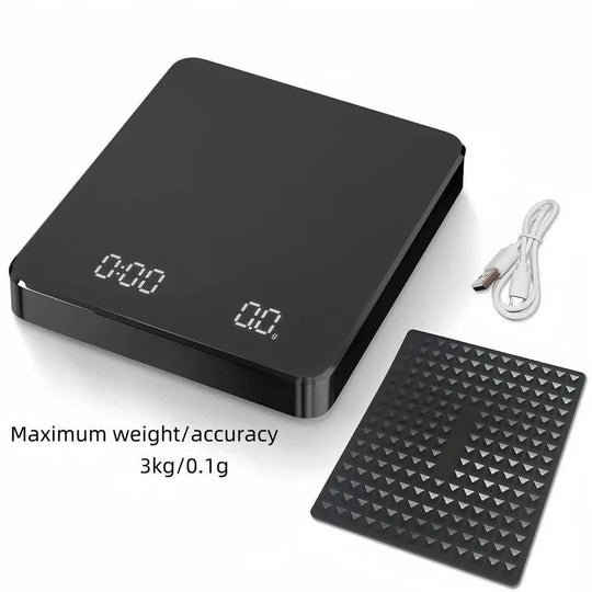 Coffee Scale with Timer and Drip Mat, 3kg Capacity with Built-In Timer