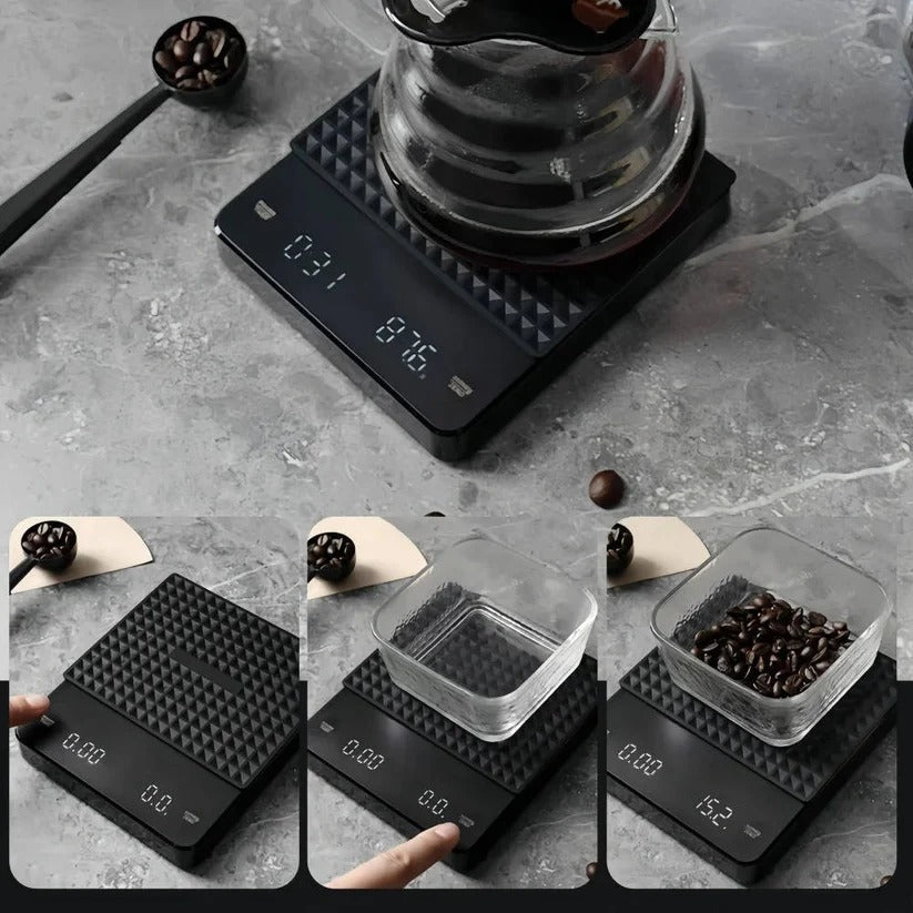 Coffee Scale with Timer and Drip Mat, 3kg Capacity with Built-In Timer